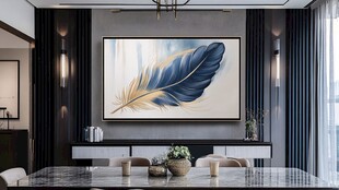 现代客厅的羽毛装饰画
