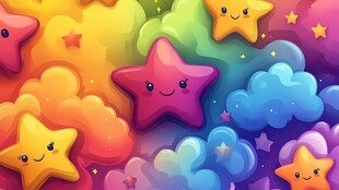 梦幻彩色星星与云朵图案