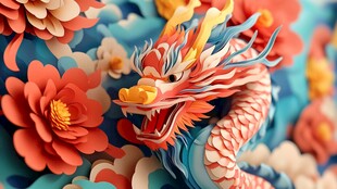 纸艺祥龙绽繁花