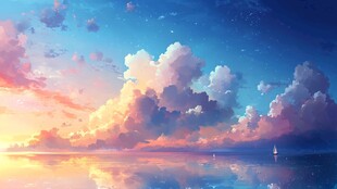 梦幻晚霞下的宁静海面