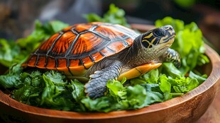 碗中彩龟赏绿叶