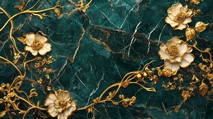 绿底金花纹饰奢华背景图