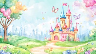 梦幻童话城堡田园风景图