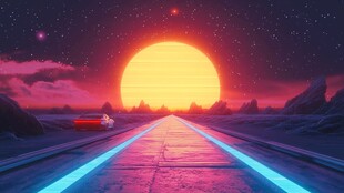 未来感星际公路日落景象