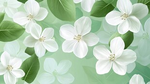清新白色花朵绿叶背景图