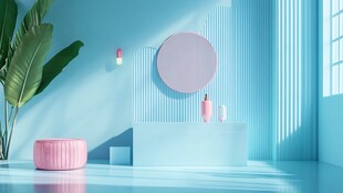 清新蓝粉调室内展示空间