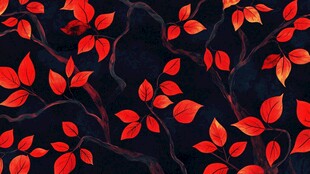 深红树叶黑色背景图案