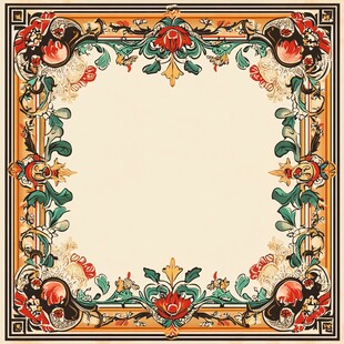 复古花卉装饰方形边框图案