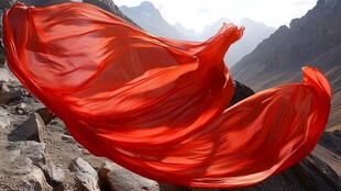 飞扬的红绸 山川间的艳丽