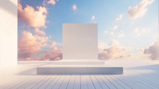 梦幻天空下的空白展示台