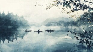 湖畔轻舟 悠然山水间