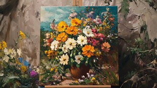 油画中的缤纷花卉世界