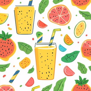 水果饮品插画无缝图案