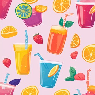 缤纷果汁插画图案设计