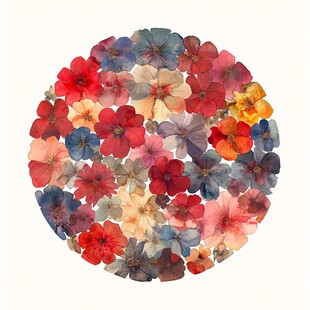圆形缤纷花卉水彩图案