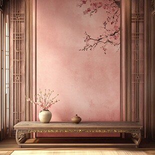 中式雅致空间 桃花墙景