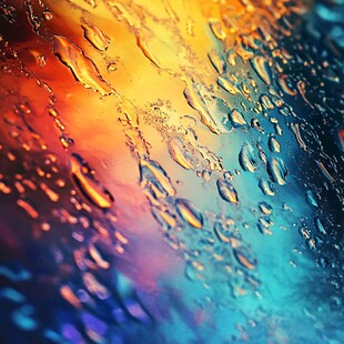多彩玻璃上的晶莹水滴