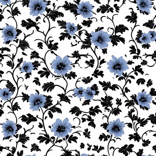 蓝黑花卉无缝图案纹理