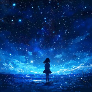 女孩仰望璀璨星空