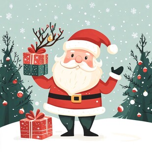 圣诞老人手持礼物欢乐场景