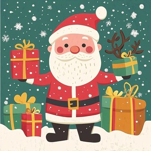 圣诞老人手持礼物欢乐满满