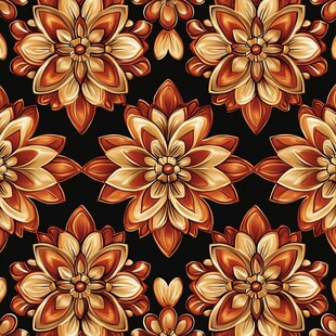 金色花卉黑色背景无缝图案