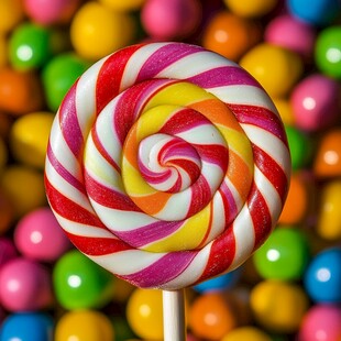 多彩漩涡棒棒糖与糖果世界