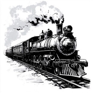 复古蒸汽火车行驶在铁轨上