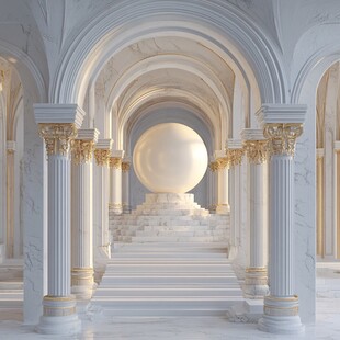 梦幻大理石宫殿中的巨大圆球