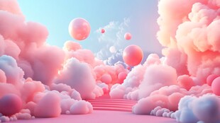 梦幻粉色云端气球浪漫场景