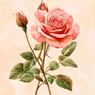 粉色娇艳玫瑰与花苞