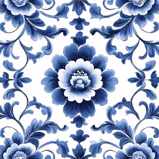 青花瓷花卉精美图案设计