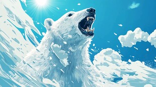 咆哮的北极熊于冰雪天地