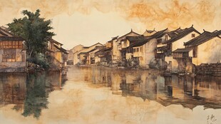 江南水乡黄昏静谧景致