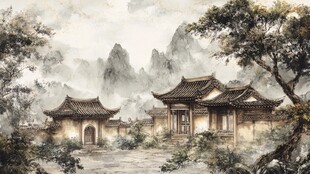 中式古风庭院山水景致