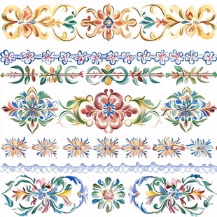 多彩手绘花卉装饰纹样