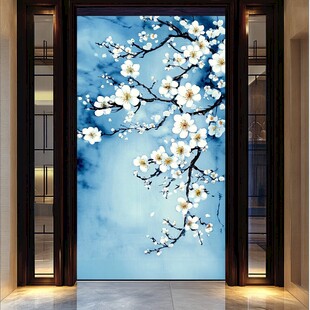 蓝底白梅玄关装饰画