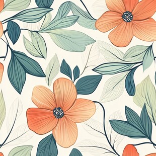 花卉绿叶无缝图案设计