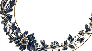 蓝金花卉弧形装饰图案