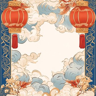 中式灯笼祥云边框背景图