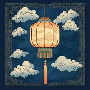 中式灯笼云纹背景插画