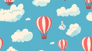 天空中漂浮的热气球与云朵