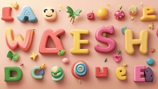 多彩立体字母与可爱装饰