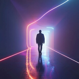 光影隧道中的孤独前行者