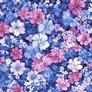 蓝粉花卉无缝图案纹理