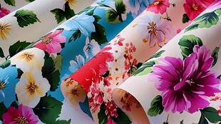 多彩花卉图案布料展示