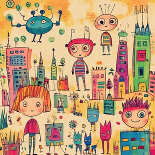 童趣卡通 奇幻城市与可爱角色