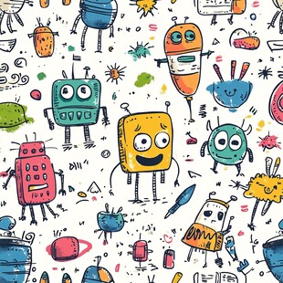 卡通机器人涂鸦图案背景
