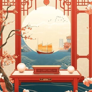 中式窗前赏景的雅致画面