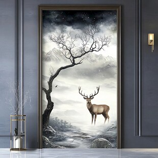 中式玄关画 孤鹿枯树山水景